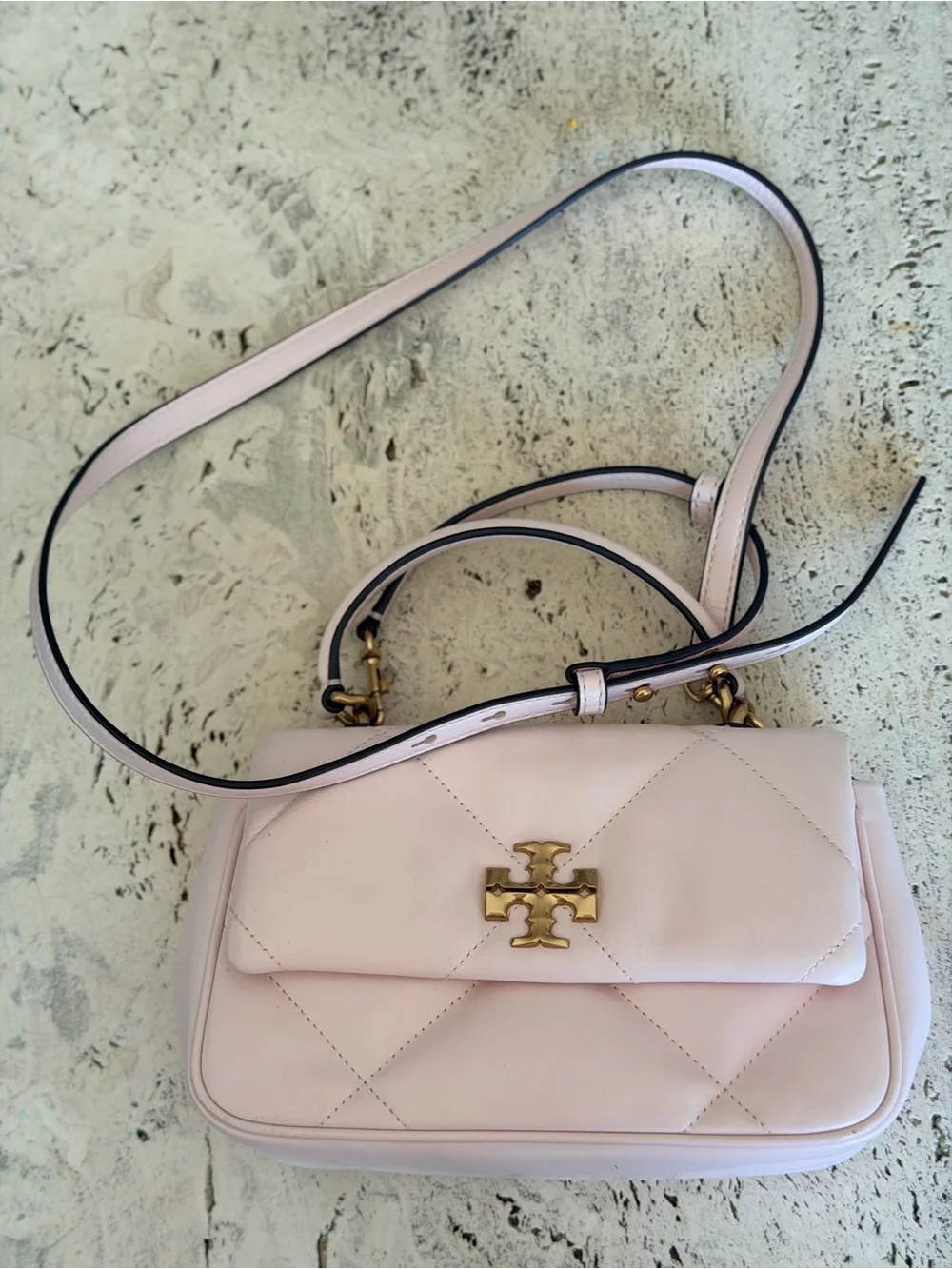Tory Burch Quilted Top-Handle Crossbody Bag in Pale Pink